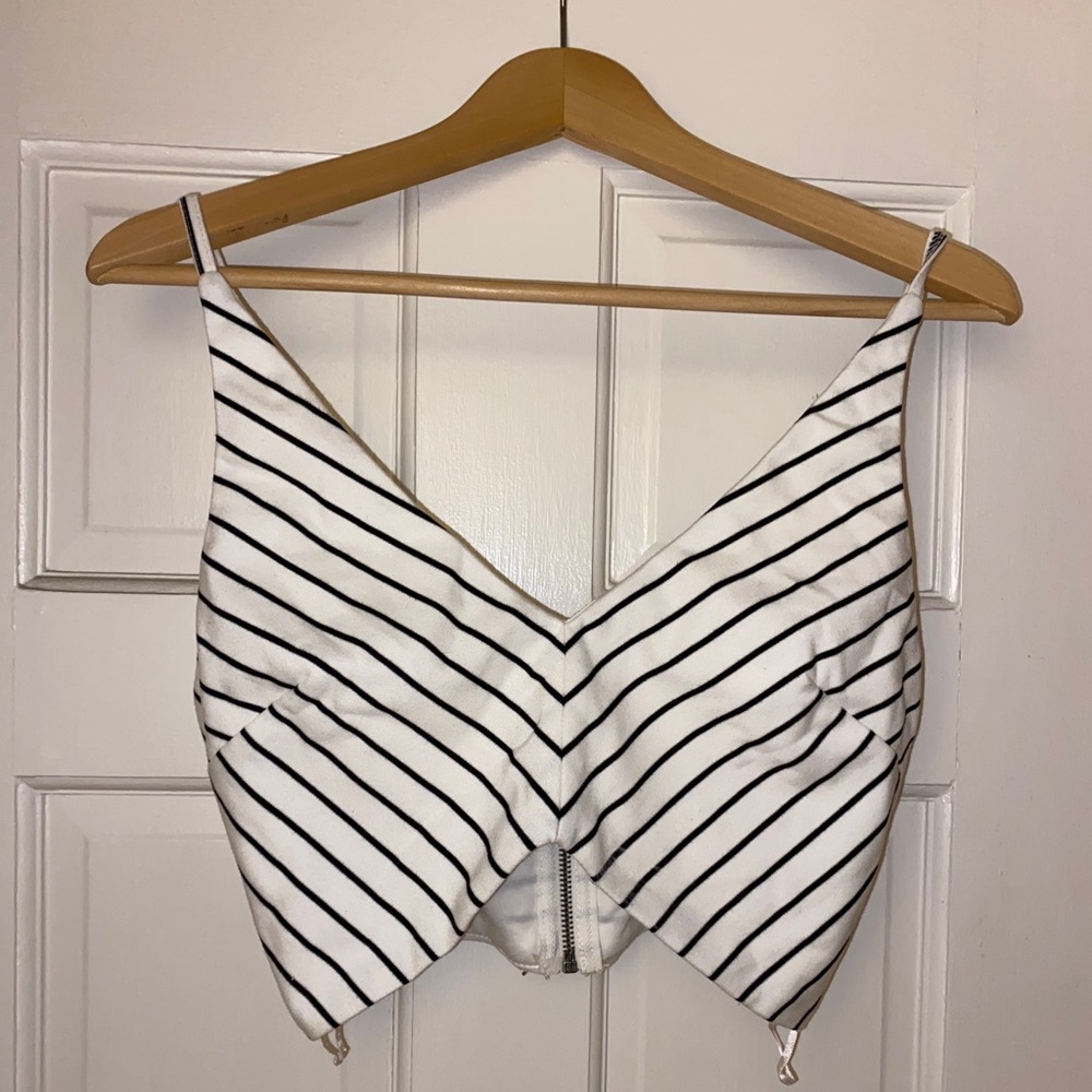 Black and white striped crop tank